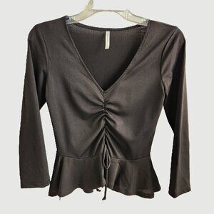 d.n.a couture Black Long Sleeve Front scrunch  & Ruffle Hem Blouse Small